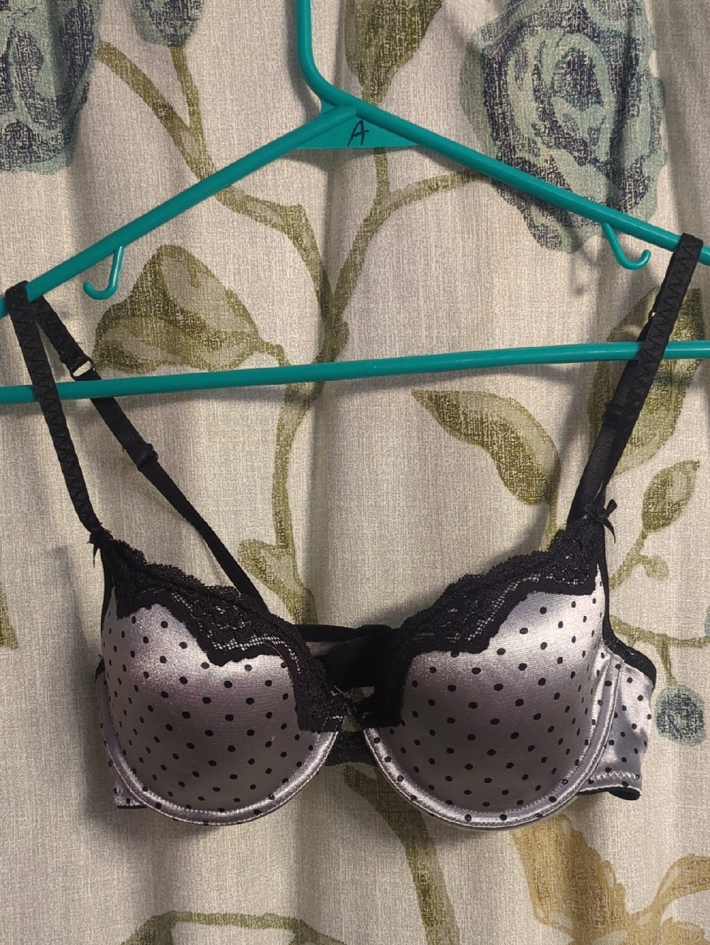 Candie's Silver Satin Polka Dot Lace Push-Up Bra
